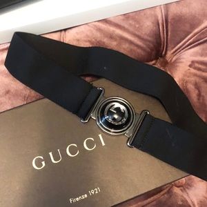 SOLD Gucci Black Acrylic GG Buckle Elastic Belt